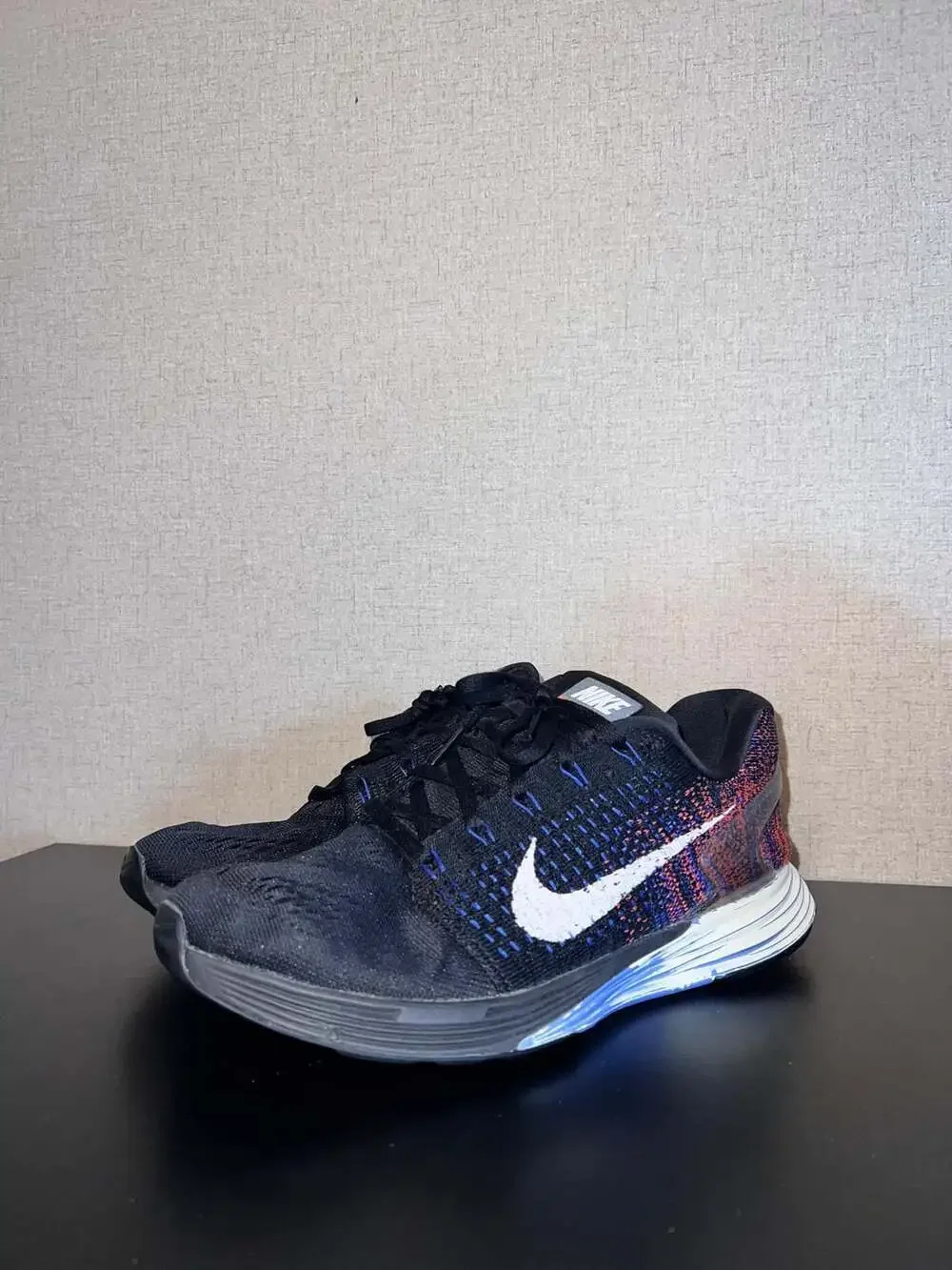 Nike LunarGlide 7 Flyknit Black Purple Women's Running Shoes Size 10 (747356-005